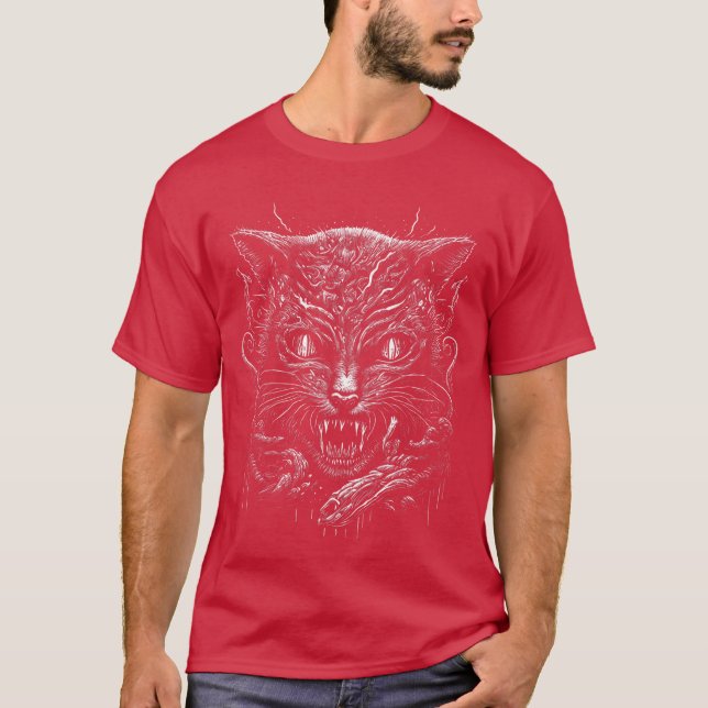 Creepy Scary Horror Cat Art Illustration Design fo T-Shirt (Vorderseite)