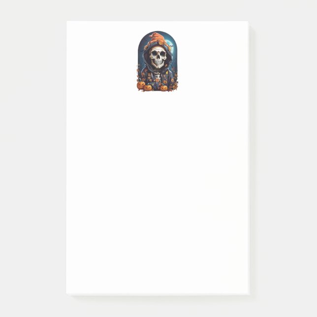 Creepy Skeleton & Autumn Pumpkins Halloween Post-it Klebezettel (Vorderseite)