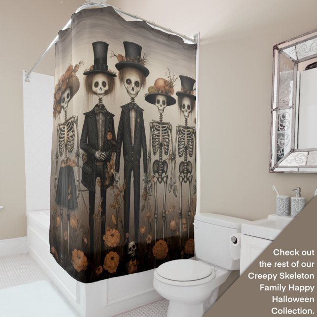 Creepy Skeleton Family Happy Halloween Duschvorhang (Von Creator hochgeladen)