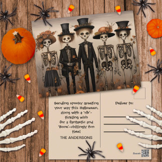Creepy Skeleton Family Happy Halloween Feiertagspostkarte
