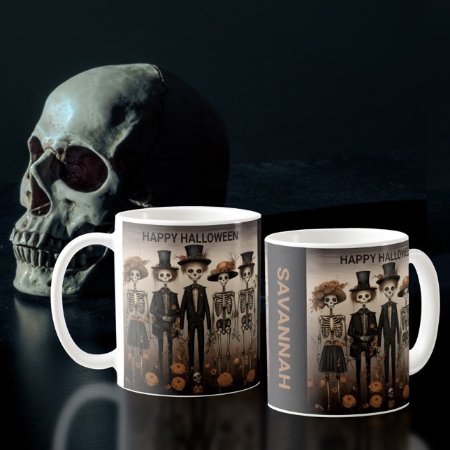 Creepy Skeleton Family Happy Halloween Kaffeetasse (Von Creator hochgeladen)