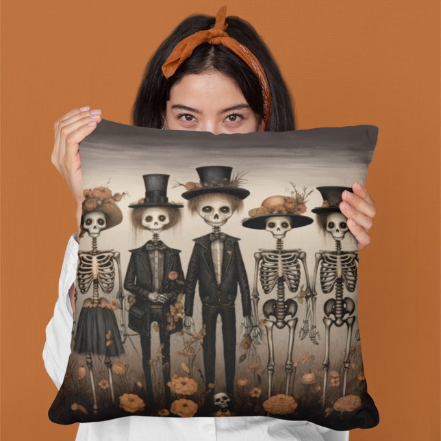 Creepy Skeleton Family Happy Halloween Kissen (Von Creator hochgeladen)