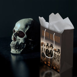 Creepy Skeleton Family Happy Halloween Mittlere Geschenktüte