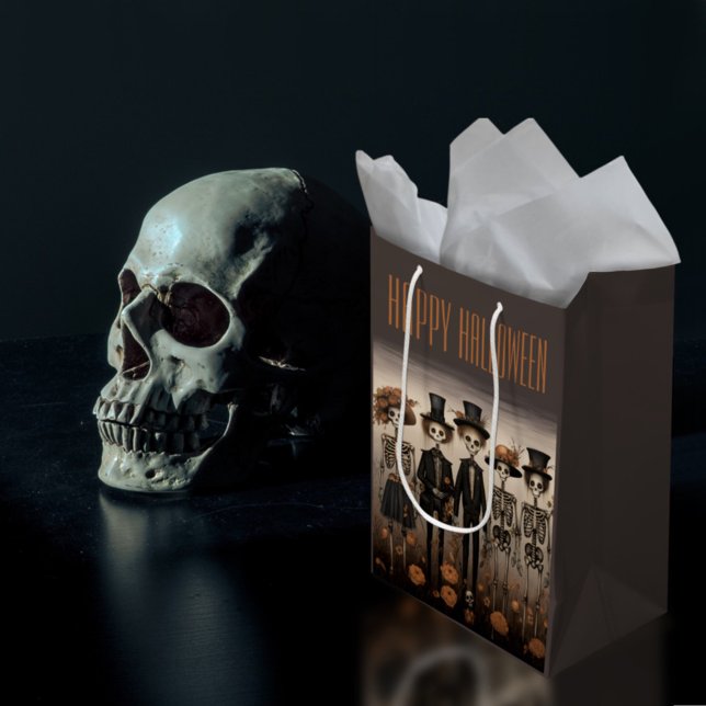 Creepy Skeleton Family Happy Halloween Mittlere Geschenktüte (Von Creator hochgeladen)