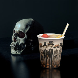 Creepy Skeleton Family Happy Halloween Pappbecher