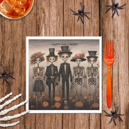 Creepy Skeleton Family Happy Halloween Serviette