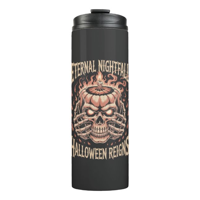 Creepy Skeleton Hands Pumpkin Skull Thermosbecher (Vorderseite)