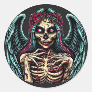Creepy Skeleton Zombie Angel Dark Fantasy Art Runder Aufkleber