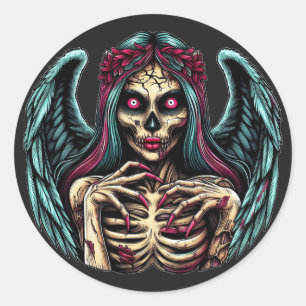 Creepy Skeleton Zombie Angel Dark Fantasy Art Runder Aufkleber