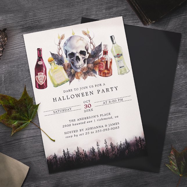 Creepy Skull & Alcohol | Fun Adult Halloween-Party Einladung (Von Creator hochgeladen)
