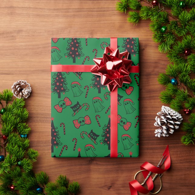 Creepy Skull Ghost und Vampire Cat Wrapping Paper Geschenkpapier (Feiertagsgeschenk)