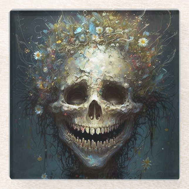 Creepy Skull Gothic Dark Fantasy Art Glass Unterse Glasuntersetzer (Vorderseite)