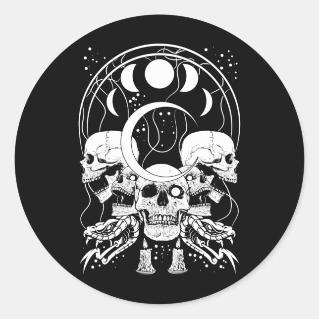 Creepy Skulls Crescent Gothic Moon Phases Schlange Runder Aufkleber (Vorderseite)