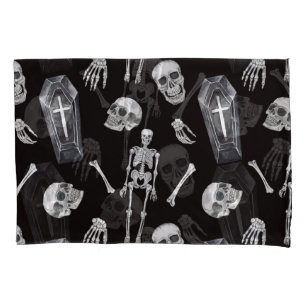 Creepy Skulls: Halloween-Wasserfarbenmuster Kissenbezug