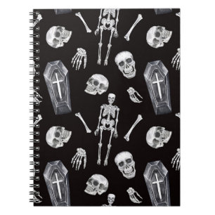 Creepy Skulls: Halloween-Wasserfarbenmuster Notizblock