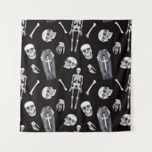 Creepy Skulls: Halloween-Wasserfarbenmuster Wandteppich