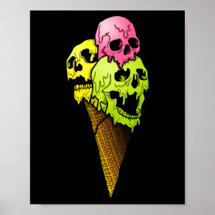 Creepy Skulls Icecream Horror Farbiges Halloween D Poster