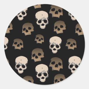 Creepy Skulls Muster 3D-Effekt Schwarzer Hintergru Runder Aufkleber
