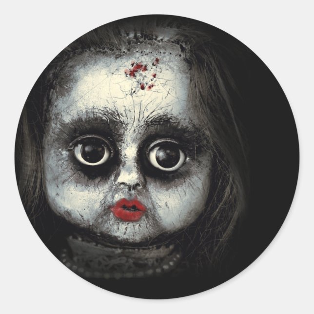 Creepy Spooky Doll Halloween Gore Runder Aufkleber (Vorderseite)