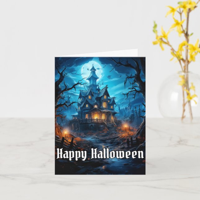 Creepy Spuk House Happy Halloween Karte (Gelbe Blume)