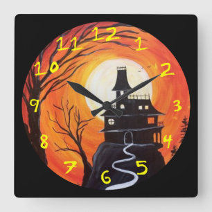Creepy Spuk House Quadratische Wanduhr