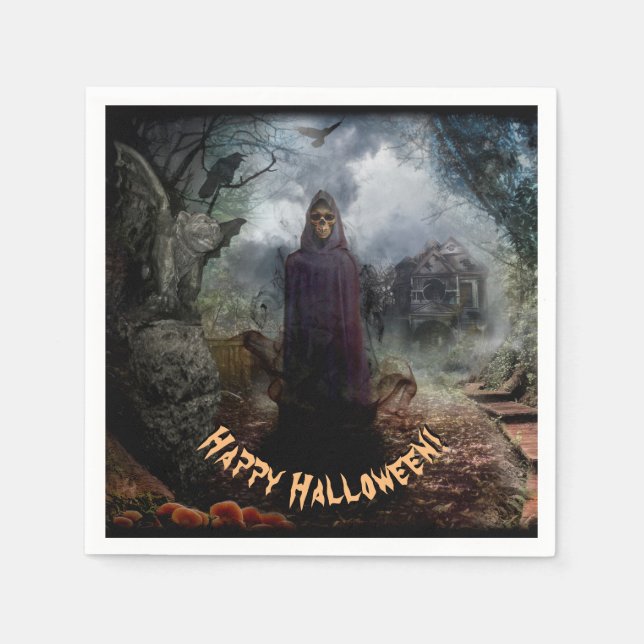 Creepy Spuk House und sein Geist - Hallowen Serviette (Vorderseite)