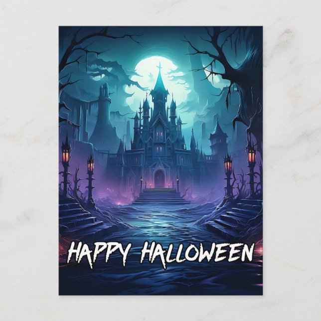 Creepy Spuk Manor | Frohe Halloween Postkarte (Vorderseite)