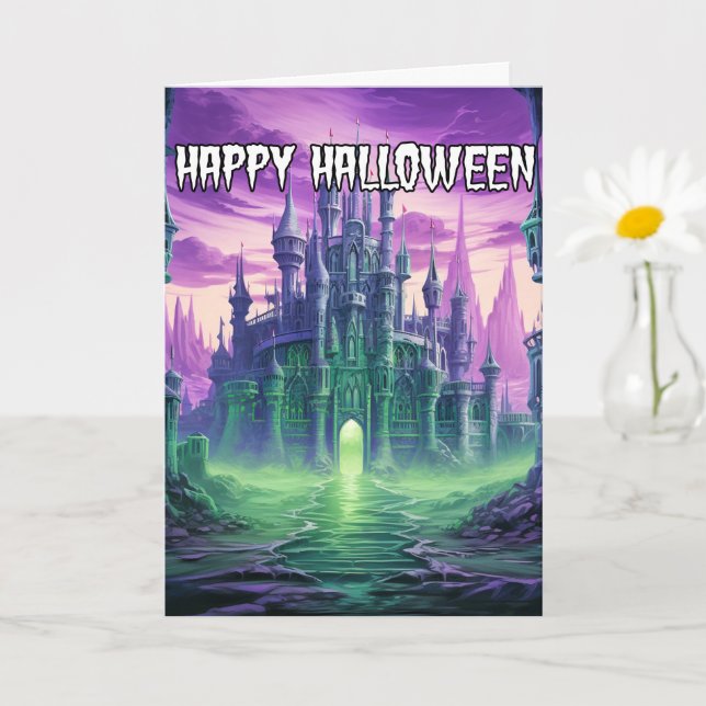 Creepy Spuk Mansion | Frohe Halloween Karte (Kleine Pflanze)