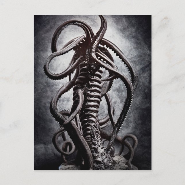 Creepy Statue einer alten Alien Postkarte (Vorderseite)