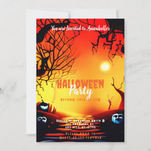 Creepy Sunset Orange Red Pumpkins Halloween-Party Einladung