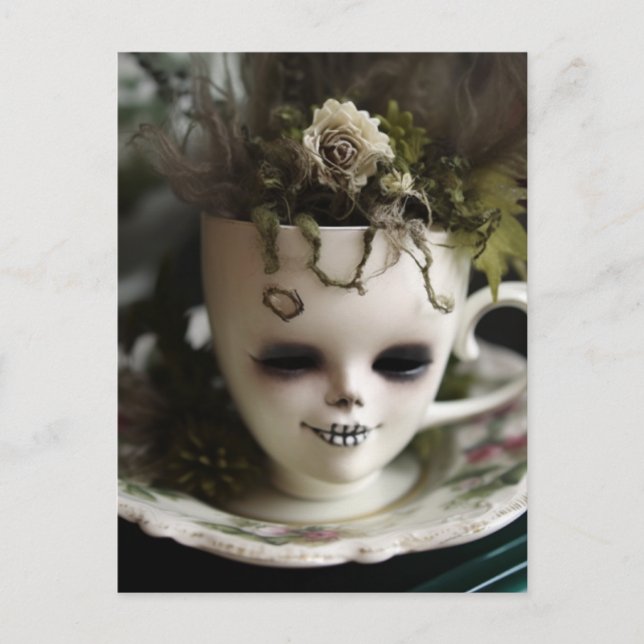 Creepy Teacup of Pflanze Postkarte (Vorderseite)