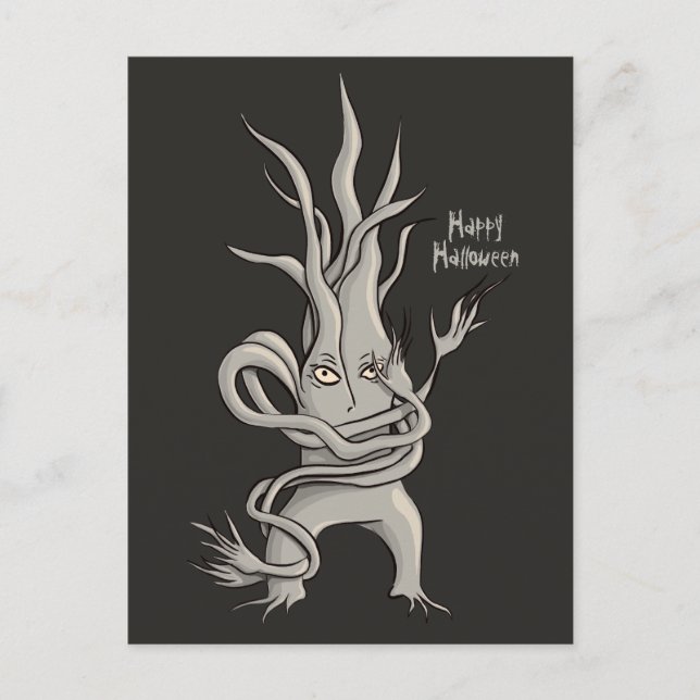 Creepy Tree Character Happy Halloween Postkarte (Vorderseite)