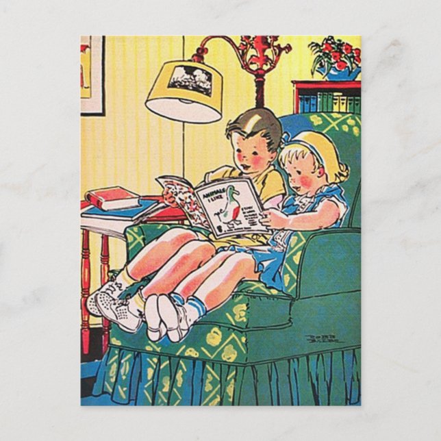 Creepy Vintage Kids Reading Book Postkarte (Vorderseite)