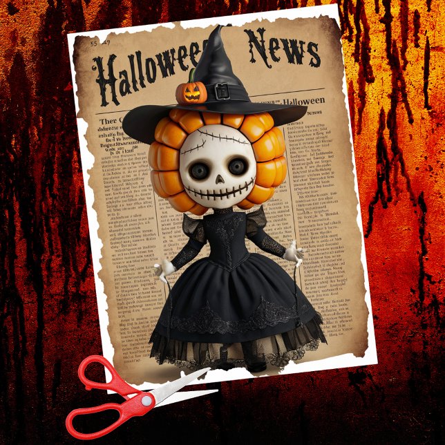 Creepy Voodoo Doll Witch's Hat Halloween Zeitung Seidenpapier (Von Creator hochgeladen)