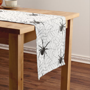 Creepy White mit Black Spione Web Halloween Zuhaus Kurzer Tischläufer
