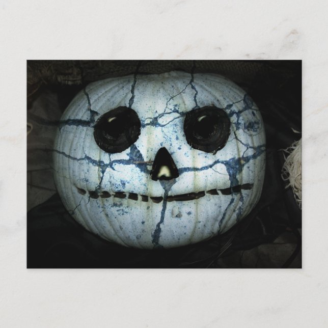 Creepy White Pumpkin Jack-o-Lantern Postkarte (Vorderseite)