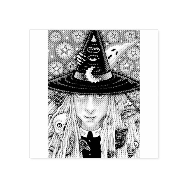 CREEPY WITCH, EVIL EYY, SKULL, BVT RUBBER BRIEFMAR GUMMISTEMPEL (Prägung)