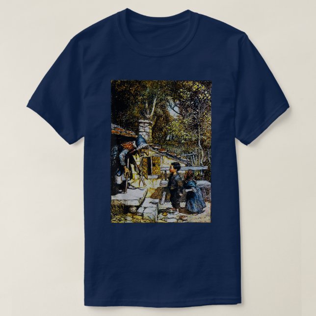 Creepy Witch Retro Fairy Tale Hansel und Gretel T-Shirt (Design vorne)