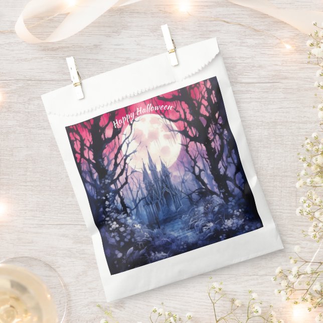 Creepy Woods Castle Full Moon Happy Halloween Geschenktütchen (Ausgeschnitten)