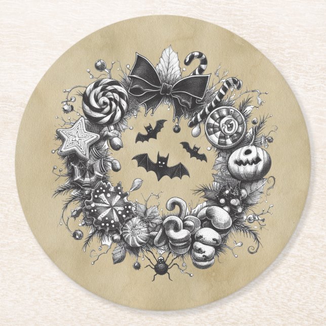 Creepy Wreath Runder Pappuntersetzer (Vorderseite)