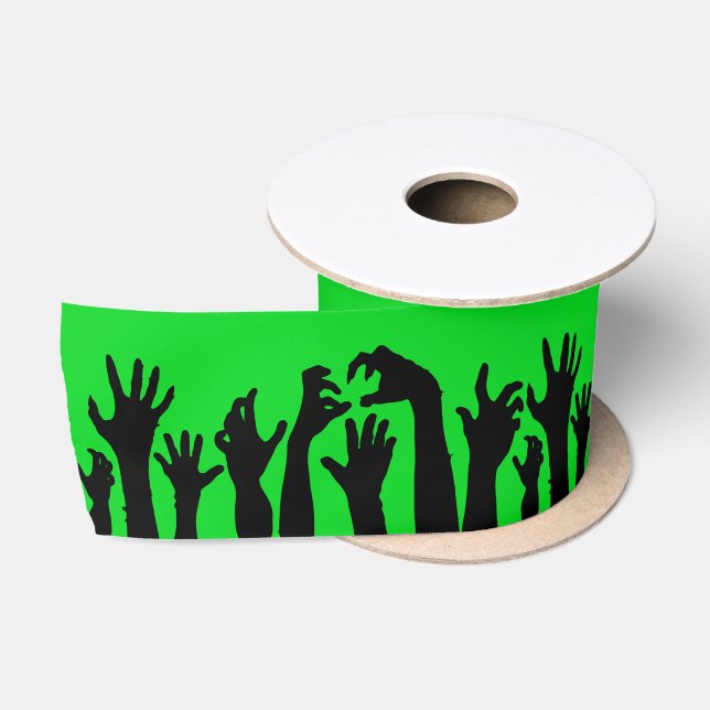 Creepy Zombie Hands Horror Movie Green Satinband (Spule)