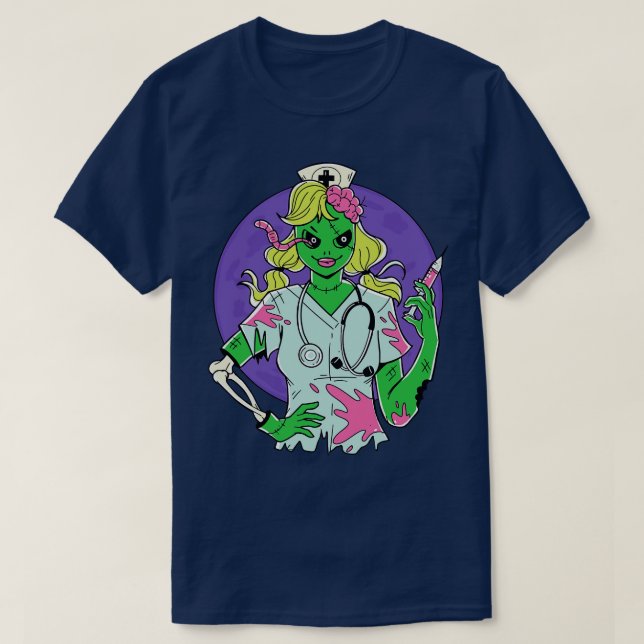 Creepy Zombie Nurse zu Halloween Zombie T-Shirt (Design vorne)