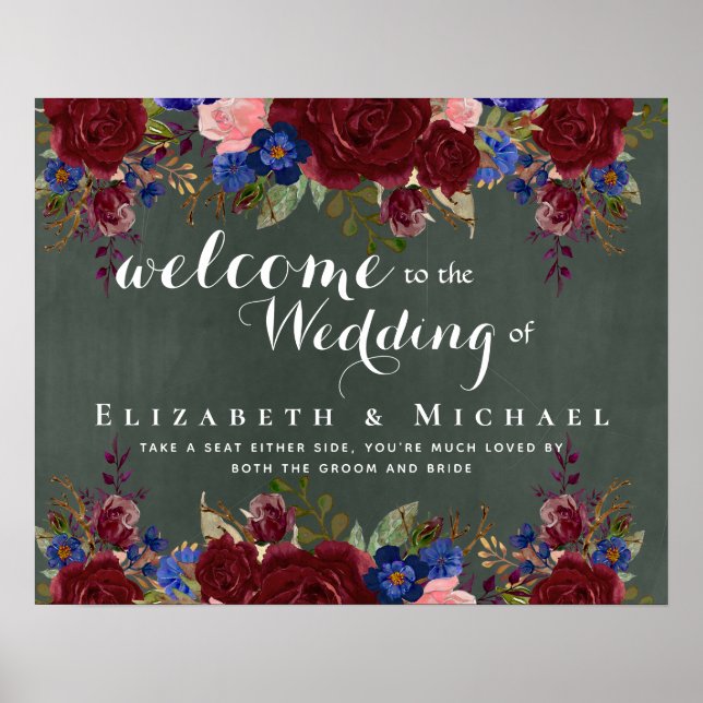 Créer Affiche de bienvenue Mariage Burgundy Blue F (Devant)