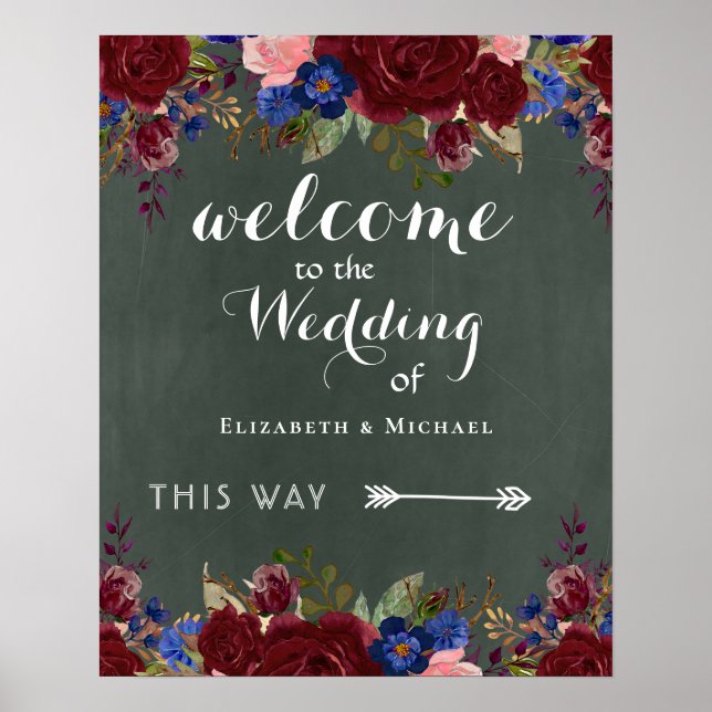 Créer Affiche de bienvenue Mariage Burgundy Blue F (Devant)