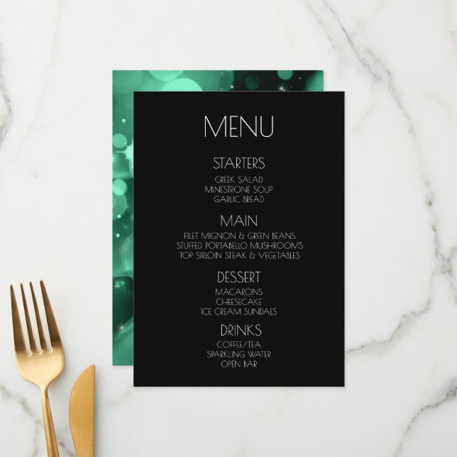 Créer votre propre - Menu Emerald Green Bokeh (Devant/Arrière en situation)