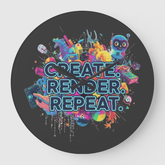 Créez. Render. Recommencer. Horloge en Acrylique (Recto)