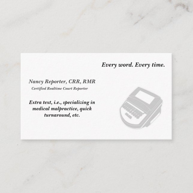 Créez vos propres cartes de visite de sténographe (Devant)