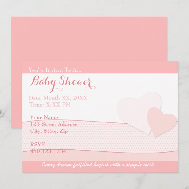 Créez votre propre invitation à Baby shower rose (Devant / Derrière)