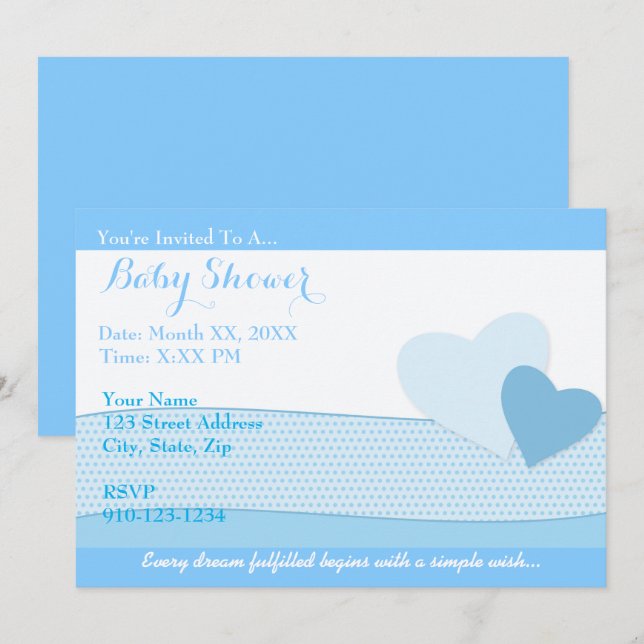Créez votre propre invitation Baby shower bleu (Devant / Derrière)