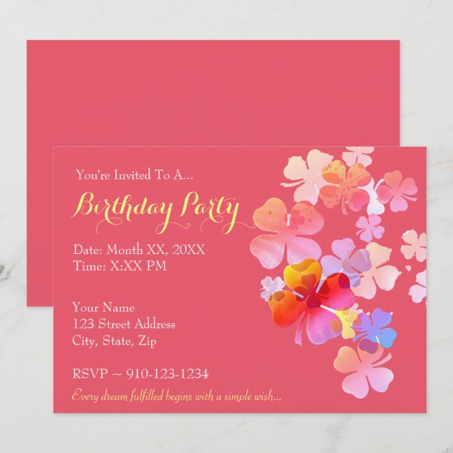 Créez votre propre invitation de fête d'anniversai (Devant / Derrière)